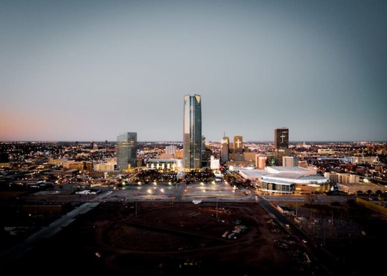 Downtown Oklahoma City skyline at dusk