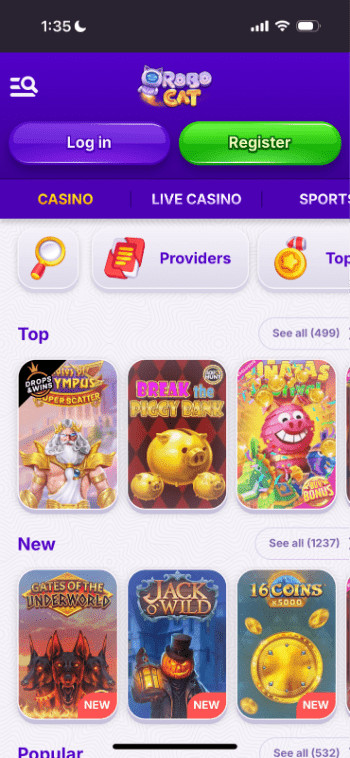 Robocat casino games