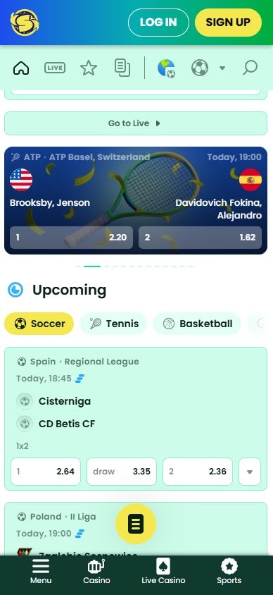 Samba Slots betting options page