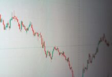 DraftKings & Flutter Stocks Fall Amid Kalshi’s Rise Stock market chart showing downward trend in red and green candlesticks.