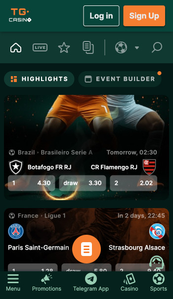 TG.Casino sportsbook homepage