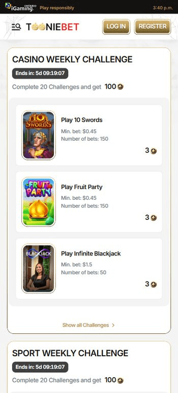 tooniebet challenges