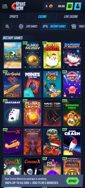 vegashero instant games