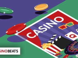 Top 10 Gambling Movies: Classics, Thrillers & Crowd-Pleasers Illustration of casino-themed movie elements, including poker chips, playing cards, a roulette wheel, dice, popcorn, and 3D glasses on a film poster labeled “CASINO”
