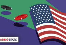 Is Online Casino Gambling Legal in the U.S.? 2025 State-by-State Law Tracker An illustration of a waving American flag on a green background with two casino chips, one red and one black