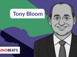 Illustration of a smiling man in a suit on a purple and green background. Text reads "Tony Bloom"