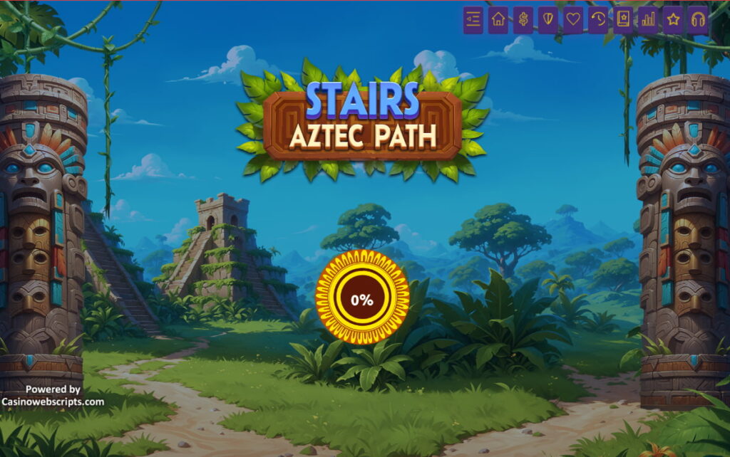 A jungle-themed loading screen featuring ancient ruins for the Stairs: Aztec Path arcade-style casino game