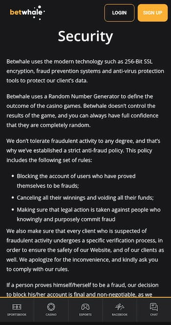 BetWhale Security Page