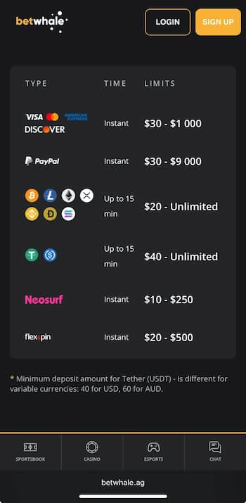 BetWhale Payments Lobby
