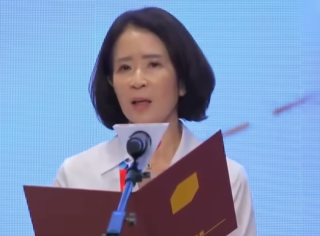 The South Korean People Power Party lawmaker Choi Soo-jin speaking earlier this year.