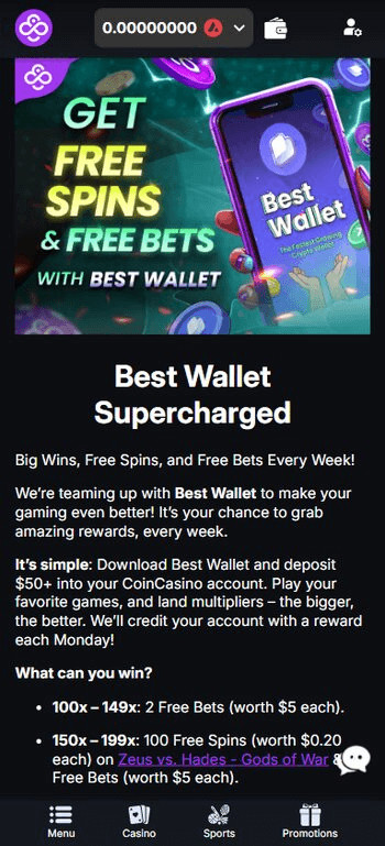 CoinCasino Best Wallet Promotion