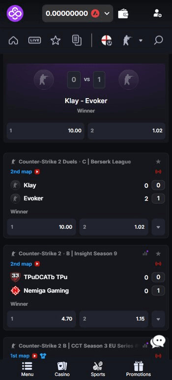 CoinCasino Esports Betting Odds