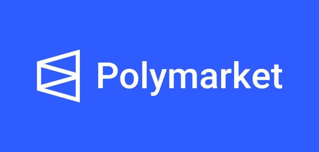 Polymarket company logo on a blue background