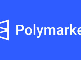 Polymarket company logo on a blue background