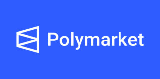 Polymarket company logo on a blue background