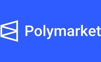Polymarket company logo on a blue background