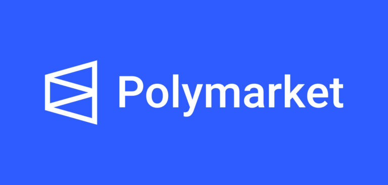 Polymarket company logo on a blue background