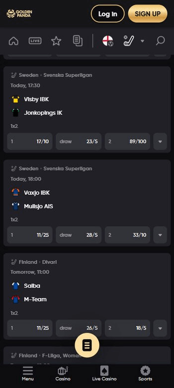 Golden Panda Swedish Ice Hockey Betting Markets