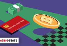 Illustration showing cash, a credit card, and a Bitcoin coin symbolizing fast payment methods