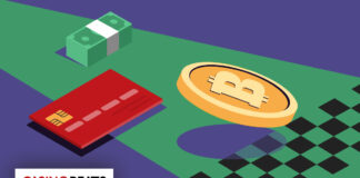 Illustration showing cash, a credit card, and a Bitcoin coin symbolizing fast payment methods
