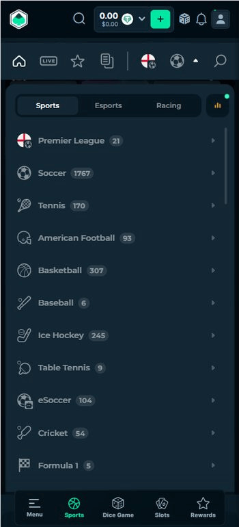 MegaDice Sports Betting Options