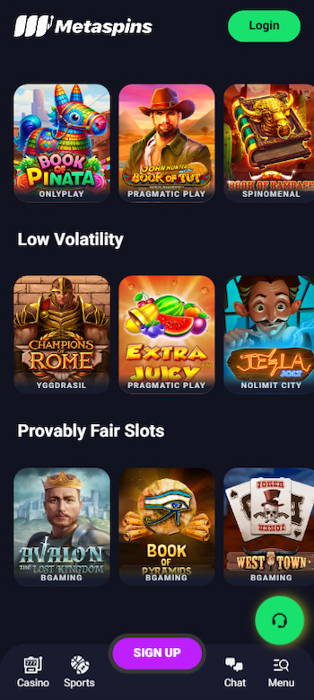 Provably Fair Metaspins slots