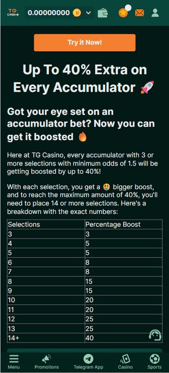TG Casino Acca Boost Promotion