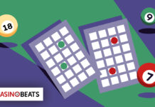 Illustrated bingo cards with numbered balls in a CasinoBeats-themed graphic