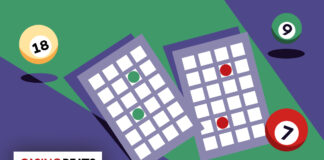 Illustrated bingo cards with numbered balls in a CasinoBeats-themed graphic