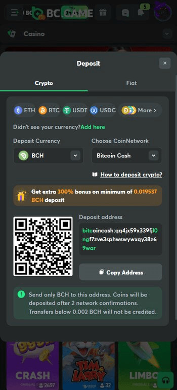 BC.Game Bitcoin Cash casino withdrawal methods