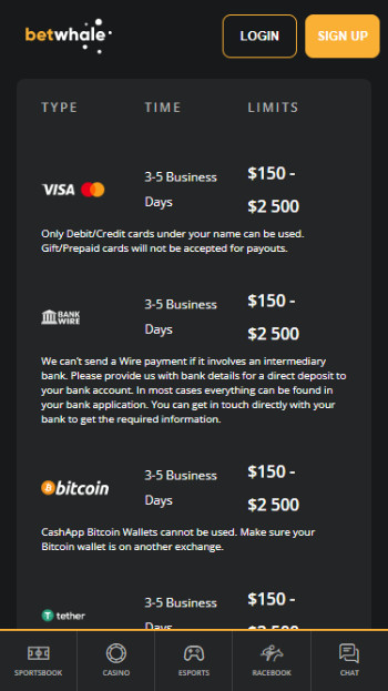 betwhale payout options