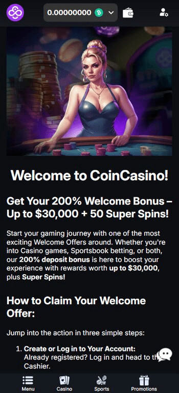 CoinCasino bitcoin cash casino welcome bonus
