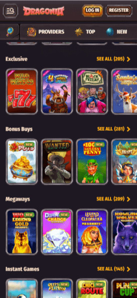 dragonia casino game selection