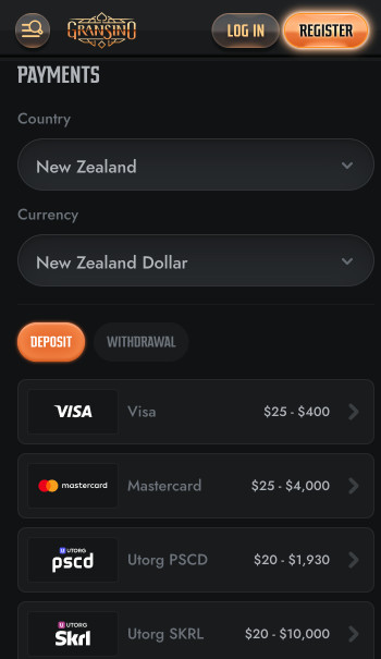 Gransino banking page