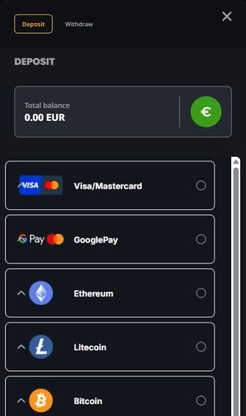 instant casino depositing page