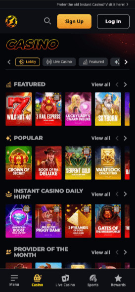 instant casino games lobby