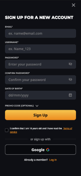 instant casino registration page