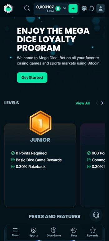 VIP loyalty bonus at Mega Dice