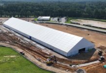 Aerial view of the Petersburg temporary casino under construction
