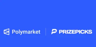PrizePicks Partners With Polymarket to Enter Regulated Prediction Markets Polymarket and PrizePicks logos displayed side by side on a blue background.