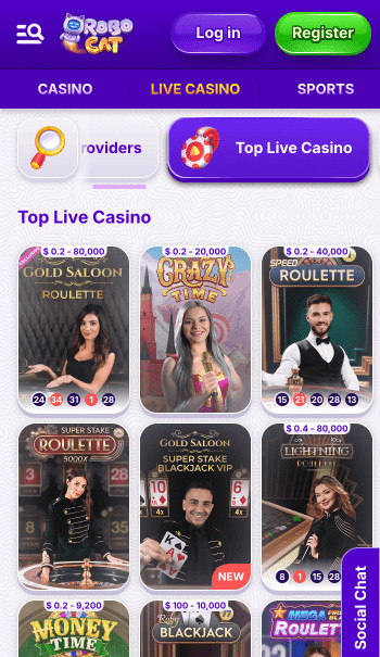 Robocat live casino lobby