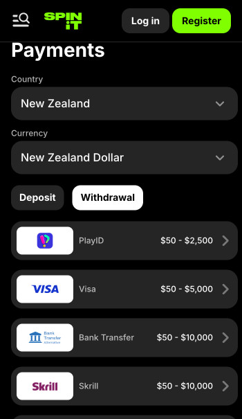 Spinit withdrawal options