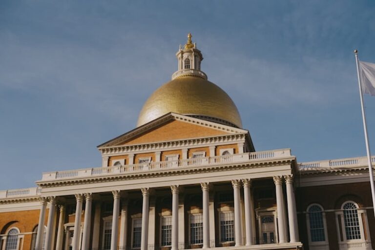 Massachusetts state capitol building with a large golden dome.