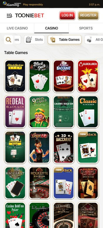 tooniebet table games canada