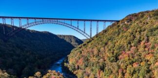 New River Gorge Bridge in West Virginia during fall foliage