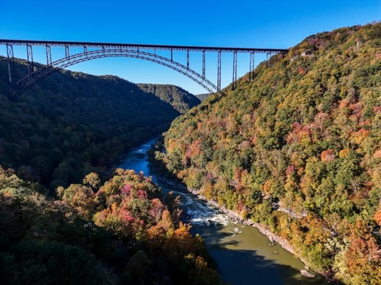 New River Gorge Bridge in West Virginia during fall foliage