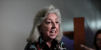 Rep. Dina Titus Pushes for Fast-Track Hearing on FAIR BET Gambling Tax Fix Rep. Dina Titus speaks to reporters while gesturing with her hands during a press conference.
