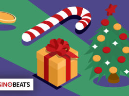 12 Days of Christmas Slots – Play Slots Every Day! Festive slot-themed icons including a candy cane, gift box, coins, and a decorated Christmas tree