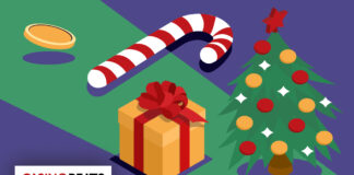 12 Days of Christmas Slots – Play Slots Every Day! Festive slot-themed icons including a candy cane, gift box, coins, and a decorated Christmas tree