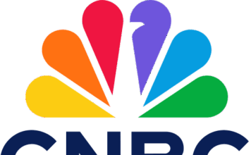 CNBC logo with multicolored peacock icon above the CNBC letters